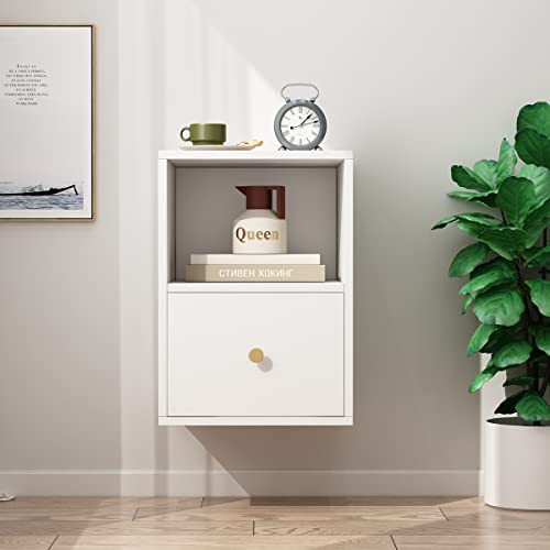 BOTALEGRE Floating Nightstand with Motion Sensor Light Wall Mounted Shelf with Drawer and Open Storage Shelf