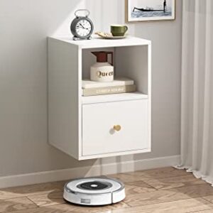 BOTALEGRE Floating Nightstand with Motion Sensor Light Wall Mounted Shelf with Drawer and Open Storage Shelf