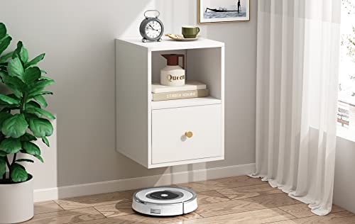 BOTALEGRE Floating Nightstand with Motion Sensor Light Wall Mounted Shelf with Drawer and Open Storage Shelf