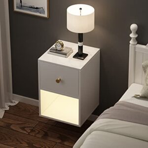 BOTALEGRE Floating Nightstand with Motion Sensor Light Wall Mounted Shelf with Drawer and Open Storage Shelf