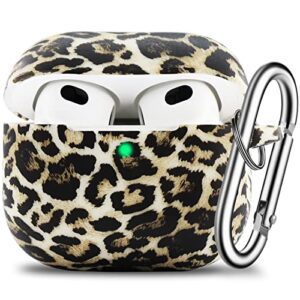 r-fun airpods 3rd generation case cover with keychain, soft silicone floral printed cover for women girls with 2021 apple airpods 3 charging case-leopard