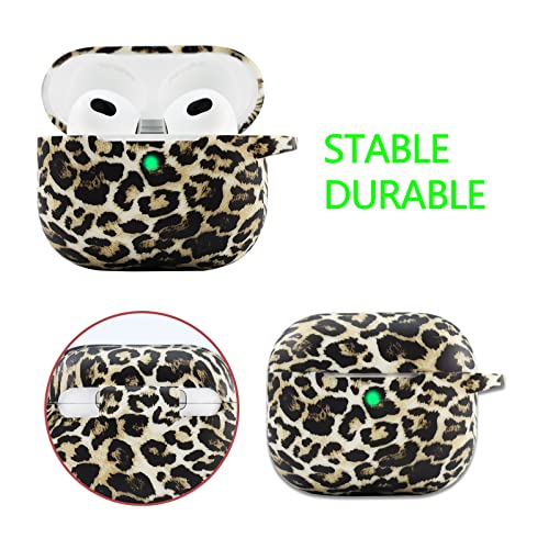 R-fun Airpods 3rd Generation Case Cover with Keychain, Soft Silicone Floral Printed Cover for Women Girls with 2021 Apple Airpods 3 Charging Case-Leopard