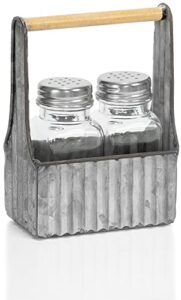 red co. glass salt and pepper shaker set in 5” metal carrying toolbox caddy with wooden handle