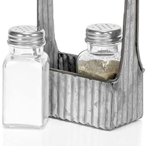 Red Co. Glass Salt and Pepper Shaker Set in 5” Metal Carrying Toolbox Caddy with Wooden Handle