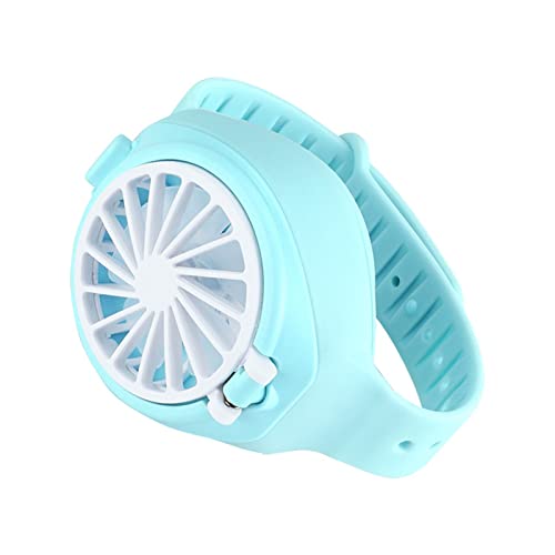 Portable Watch Fan, Battery Operated Mini USB Charging Fan with 3 Speeds, Wearable Personal Fan USB Rechargeable Suitable for Kids Adults Outdoor Travel, Hiking and Climbing (Light blue)