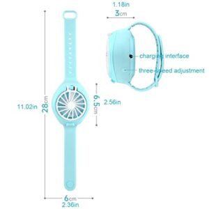 Portable Watch Fan, Battery Operated Mini USB Charging Fan with 3 Speeds, Wearable Personal Fan USB Rechargeable Suitable for Kids Adults Outdoor Travel, Hiking and Climbing (Light blue)