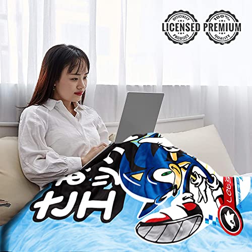 JUST FUNKY Sonic The Hedgehog Fleece Throw Blanket | Sonic Blanket | Sonic Blanket for Boys |45 x 60 Inches | Featuring Sonic The Hedgehog Let's Roll | Bed Couch Room décor | Officially Licensed