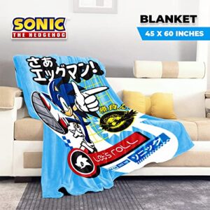 JUST FUNKY Sonic The Hedgehog Fleece Throw Blanket | Sonic Blanket | Sonic Blanket for Boys |45 x 60 Inches | Featuring Sonic The Hedgehog Let's Roll | Bed Couch Room décor | Officially Licensed