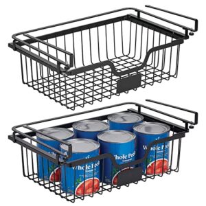 mdesign wire under shelf organizer for cabinet - sliding basket for under cabinet shelf - hanging organizer rack for kitchen and pantry with label space - carson collection - 2 pack - matte black