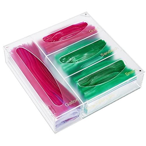 TOP4EVER Ziplock Bag Storage Organizer for Kitchen Drawer, Acrylic Storage Bag Container , Compatible with Gallon, Quart, Sandwich and Snack Bag (Slider and Ziplock Bags)