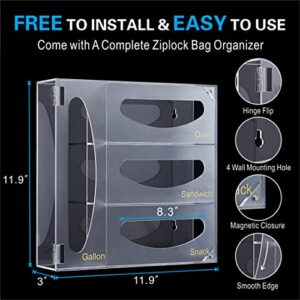 TOP4EVER Ziplock Bag Storage Organizer for Kitchen Drawer, Acrylic Storage Bag Container , Compatible with Gallon, Quart, Sandwich and Snack Bag (Slider and Ziplock Bags)