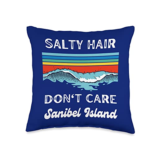 Funny Sanibel Island Lovers Wrinkled Hippie Salty Hair Don't Care Funny Sanibel Island Florida Lovers Throw Pillow, 16x16, Multicolor