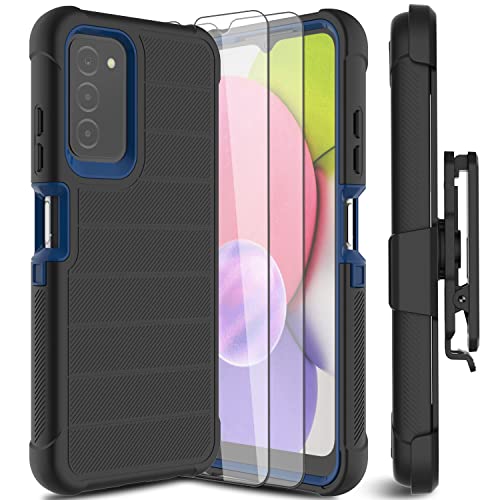 Leptech for Samsung Galaxy A03S Phone Case with Tempered Glass Screen Protector, [Holster Series] Belt Clip Hard Tough Full Heavy Duty Rugged Military Shockproof Armor Cell Phone Cover  (Black)