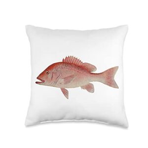 Atlantic Ocean Seafood Vintage Red Snapper Fish Illustration (1912) Throw Pillow, 16x16, Multicolor