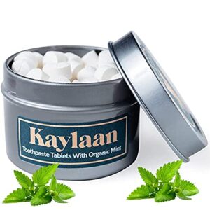 kaylaan toothpaste tablets with fluoride - chewable, plastic-free, eco-friendly, travel-friendly & zero waste, fresh mint flavor with xylitol (90 tabs)