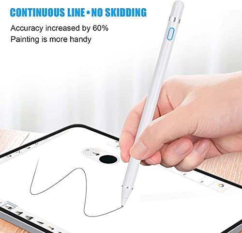 Rechargeable Active Stylus Pencil Compatible for Apple iPad,Stylus Pens for Touch Screens,Fine Point Stylist Compatible with iPhone iPad Pro Air Mini and Other Tablets (White)