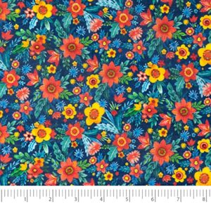 stitch & sparkle, lightweight fabrics, 100% cotton, voile & lawn, boho floral blue, cut by the yard, 54 inches