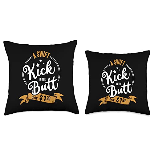 Kick Butt Fun Slogans Funny A Swift Kick in The Butt Price Tag Martial Arts Throw Pillow, 18x18, Multicolor