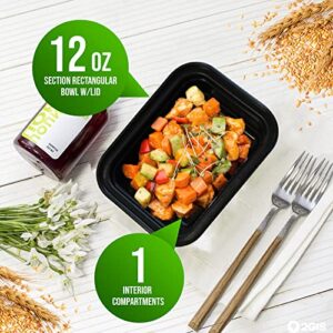 Fonteme Single Compartment Meal Prep - 25 Pack - Small - 12oz - Container with Airtight Lid – Freezer, Microwave & Dishwasher Safe – Stackable – BPA Free Plastic – Meal Prep Storage Container (Black)