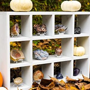 Crystal Holder Display Shelf - Rustic Wall Mounted Shelf for Farmhouse Décor with Chicken Wire for Spices, Rocks, Countertop Organizer, Shadow Box (Rustic White)