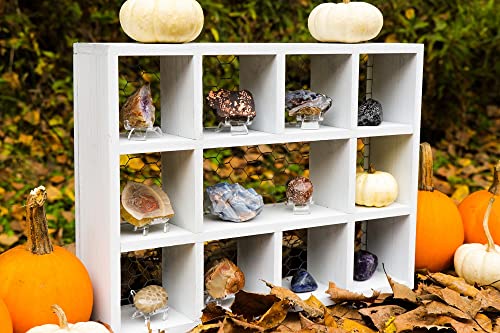 Crystal Holder Display Shelf - Rustic Wall Mounted Shelf for Farmhouse Décor with Chicken Wire for Spices, Rocks, Countertop Organizer, Shadow Box (Rustic White)