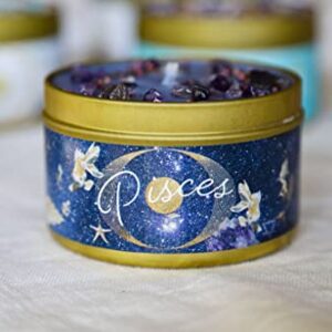 MAMA WUNDERBAR Pisces Zodiac Candle, Gifts for Women, Coconut Candle, Birthdate Candles, Zodiac Gifts for Women, Zodiac Sign Gifts, Astrology Gifts, Crystal Candle, Horoscope Gifts (Pisces)