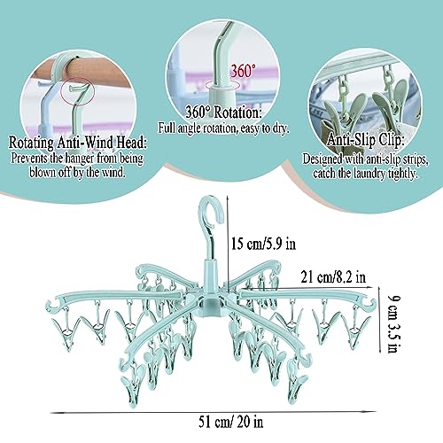 BONYCUST Foldable Drying Rack with 24 Clips for Drying Socks Lingerie Baby Clothes Drying Towels Rotatable Sock Drying Rack