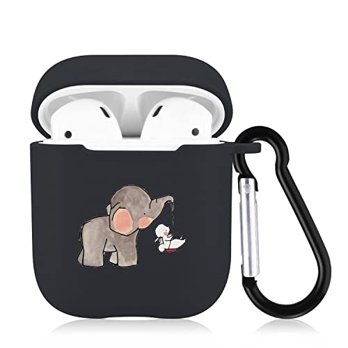 Qiusuo Elephant Rabbit Case for Airpods 2 & 1 with Keychain, Cute Animal Design Soft Silicone Shockproof Protective Cover, Airpods Wireless Charging Case 2&1 for Kids Teens Girls Women Boys