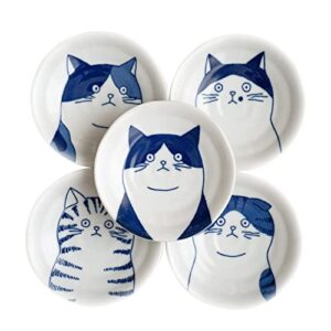 love love japan dessert sushi soy sauce salad ceramic plates cats design set of 5 made in japan 5 cats 4.7in