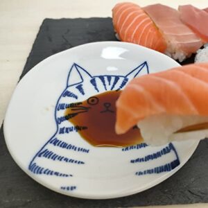 LOVE LOVE JAPAN Dessert Sushi Soy Sauce Salad Ceramic Plates Cats Design Set of 5 Made in Japan 5 Cats 4.7in