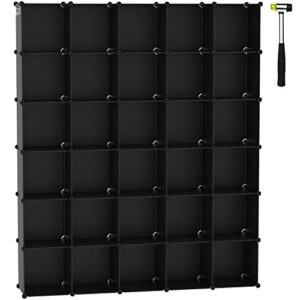 c&ahome cube storage organizer, 30-cube shelves units, closet cabinet, diy plastic modular book shelf, ideal for bedroom, living room, office, 60.6" l x 12.4" w x 72.6" h black upcs30h