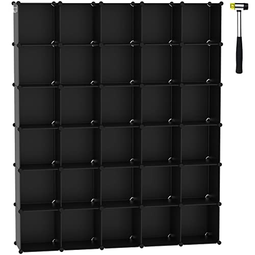 C&AHOME Cube Storage Organizer, 30-Cube Shelves Units, Closet Cabinet, DIY Plastic Modular Book Shelf, Ideal for Bedroom, Living Room, Office, 60.6" L x 12.4" W x 72.6" H Black UPCS30H