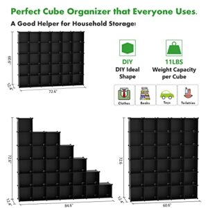 C&AHOME Cube Storage Organizer, 30-Cube Shelves Units, Closet Cabinet, DIY Plastic Modular Book Shelf, Ideal for Bedroom, Living Room, Office, 60.6" L x 12.4" W x 72.6" H Black UPCS30H