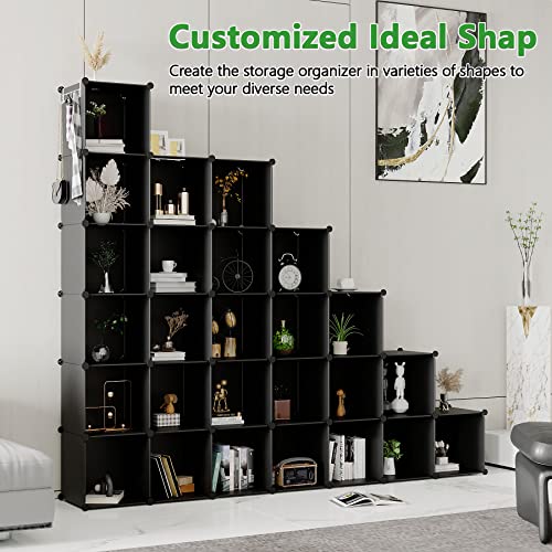 C&AHOME Cube Storage Organizer, 30-Cube Shelves Units, Closet Cabinet, DIY Plastic Modular Book Shelf, Ideal for Bedroom, Living Room, Office, 60.6" L x 12.4" W x 72.6" H Black UPCS30H