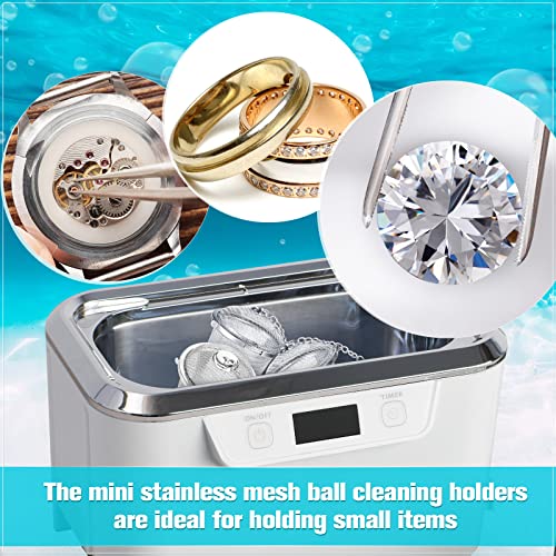6 Pcs Ultrasonic Watch Parts Cleaner Baskets Stainless Steel Jewelry Steam Cleaner Ultrasonic Parts Cleaner Basket Mesh Ball Cleaning Small Holder with Lock Hook for Watch Cleaning Solution (Silver)