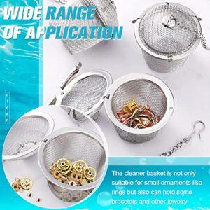 6 Pcs Ultrasonic Watch Parts Cleaner Baskets Stainless Steel Jewelry Steam Cleaner Ultrasonic Parts Cleaner Basket Mesh Ball Cleaning Small Holder with Lock Hook for Watch Cleaning Solution (Silver)