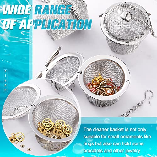 6 Pcs Ultrasonic Watch Parts Cleaner Baskets Stainless Steel Jewelry Steam Cleaner Ultrasonic Parts Cleaner Basket Mesh Ball Cleaning Small Holder with Lock Hook for Watch Cleaning Solution (Silver)