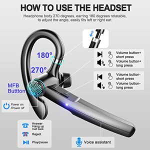 Bluetooth Headset with Microphone,48Hrs V5.3 Handsfree Wireless Headset Bluetooth Earpiece for Cell Phone/Business/Office/Driving/Trucker Driver,Bluetooth Headphones Earbuds for iPhone Android Samsung