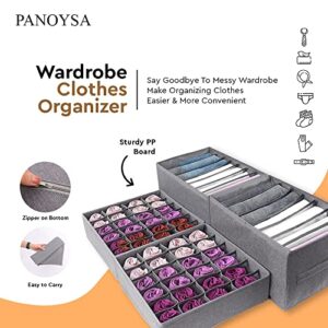 2 Wardrobe Clothes Organizer 7 Grids and 2 Sock Underwear Organizer Dividers 24 Cell with Zipper, Drawer organizers for clothing, Closet Organizers for jeans, underwear, socks and Ties, 4 packs in 1