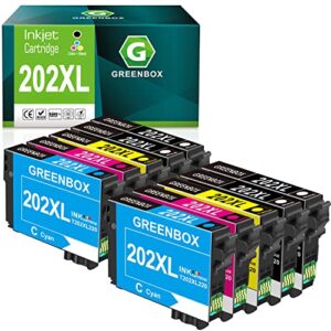 greenbox remanufactured 202xl ink cartridge replacement for epson 202 xl 202xl t202xl new upgraded chips for expression home xp-5100 workforce wf-2860 printer gb-ep202-4b6c（10 pack）