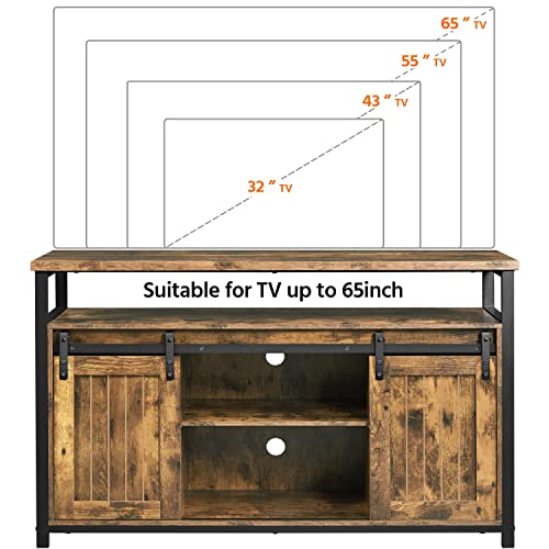 Yaheetech TV Stand Media Entertainment Center with Sliding Barn Doors for 65 Inch TV, 55 Inch TV Stand with Storage and Adjustable Shelf, Industrial TV Table for Bedroom, Rustic Brown