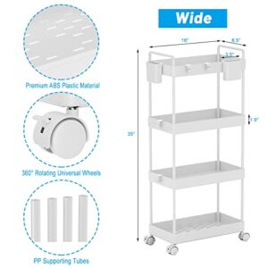 2 Pack 4 Tier Slim Storage Cart, Bathroom Organizer Laundry Room Organization Rolling Utility Cart with Wheels, Mobile Shelving Unit Slide Out Cart for Pantry Bathroom Kitchen Office Narrow Places