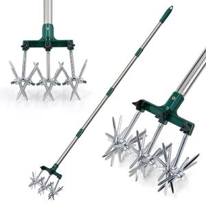 altdorff rotary cultivator set, 25"-63" adjustable gardening rotary tiller and hand-held garden cultivator swith aluminum detachable tines, reseeding grass or soil mixing