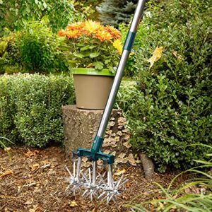 Altdorff Rotary Cultivator Set, 25"-63" Adjustable Gardening Rotary Tiller and Hand-Held Garden Cultivator swith Aluminum Detachable Tines, Reseeding Grass or Soil Mixing