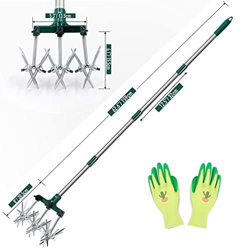 Altdorff Rotary Cultivator Set, 25"-63" Adjustable Gardening Rotary Tiller and Hand-Held Garden Cultivator swith Aluminum Detachable Tines, Reseeding Grass or Soil Mixing