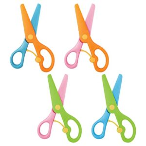 nutjam 4 pack plastic training scissors, safety learning scissors for kids, colorful paper craft supplies for toddlers children art scissors