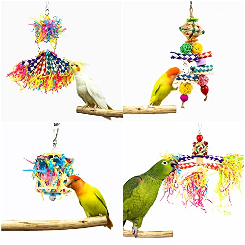 Bird Parrots Shredding Toys , 5PCS Parakeet Colorful Bamboo Hanging Toys Bird Foraging Toys for Small Medium Parrots Parakeets, Conures, Love Birds, Small Parakeets Cockatiels, Finches