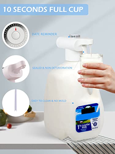 COROTC Milk Dispenser For Fridge Gallon, Electric Milk Dispenser For Kids/Elderly, Sealed Automatic Drink Dispenser For Fridge With Date Reminder, Rechargeable Beverage Dispenser Prevent Overflowing