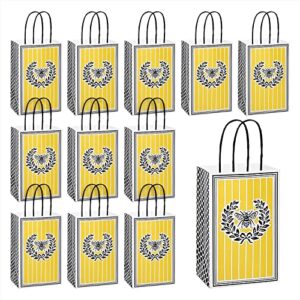 home & hoopla queen bee yellow and black honeycomb paper gift bags and party favor bags, 5.25"x3.5"x8.25" (12 pack)