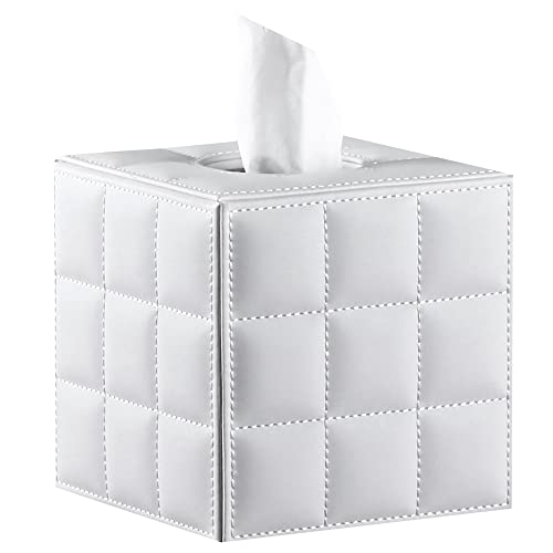 BIBELUN Tissue Box Cover, PU Leather Square Tissue Box Holder,Napkin Dispenser,Decorative Storage Box/Organizer for Bathroom Vanity Countertop, Nightstand, Coffee Table, Home,Office Desk & Car